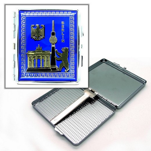 Cigarette case metal with blue Berlin motif