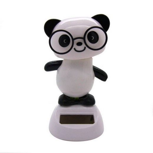 Solar nodding figure panda bear with glasses