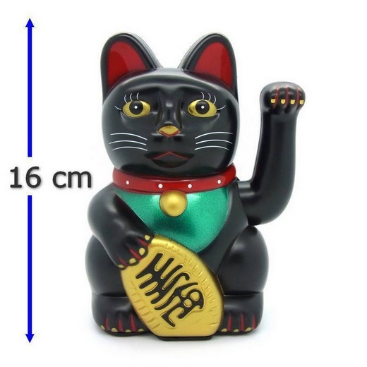 Lucky Cat (battery operated) Waving Cat Lucky Cat Maneki Neko 15cmmm mit Motiv # 256 Black Cat