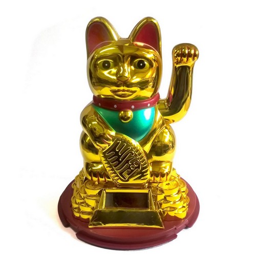 15cm Glückskatze (solarbetrieben) Winkekatze Lucky Cat Maneki Neko #gold (345)