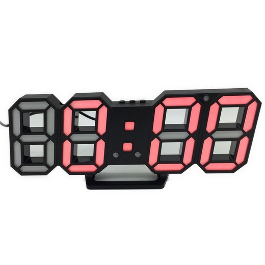 3D LED-Uhr mit Wecker, Kalender und Temperaturanzeige,23x8cm rot lampe schwarz