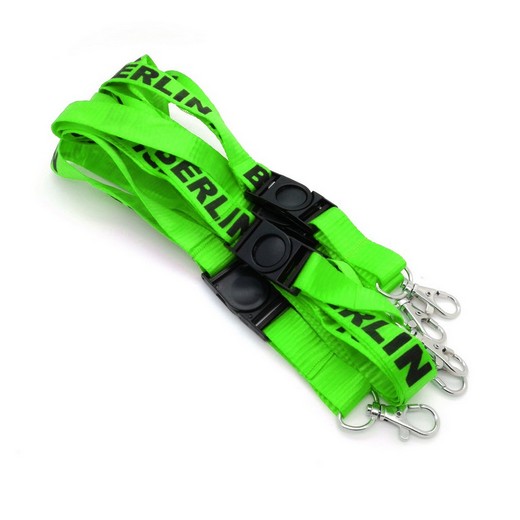 Lanyards labeled BERLIN in NEON GREEN