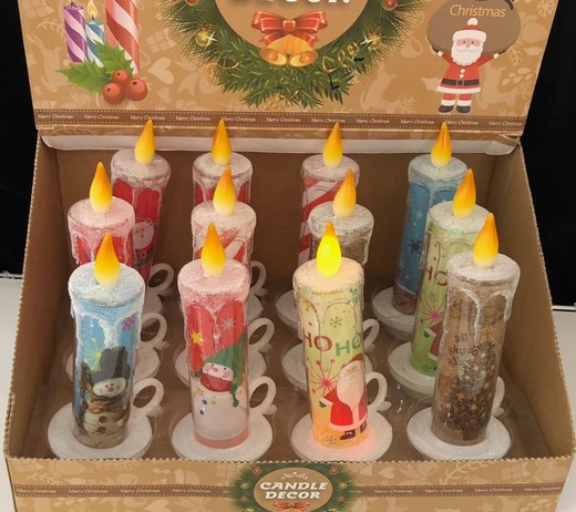Glowing candle Christmas decoration in a sales display of 12 incl. battery 15cm