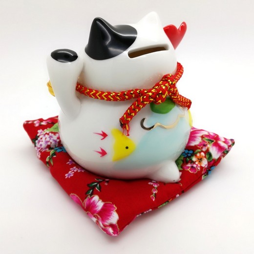 12cm Keramik-Winkekatze Glückskatze Lucky Cat Maneki Neko mit Spardose #131097