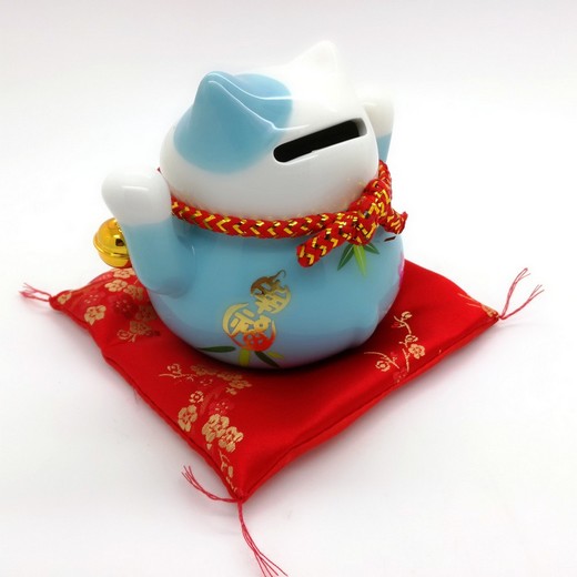 12cm Keramik-Winkekatze Glückskatze Lucky Cat Maneki Neko mit Spardose #131100