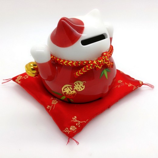 12cm Keramik-Winkekatze Glückskatze Lucky Cat Maneki Neko mit Spardose #131102