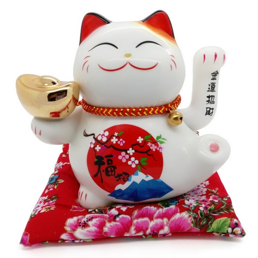 18cm Keramik-Winkekatze Glückskatze Lucky Cat Maneki Neko mit Batterien #131103