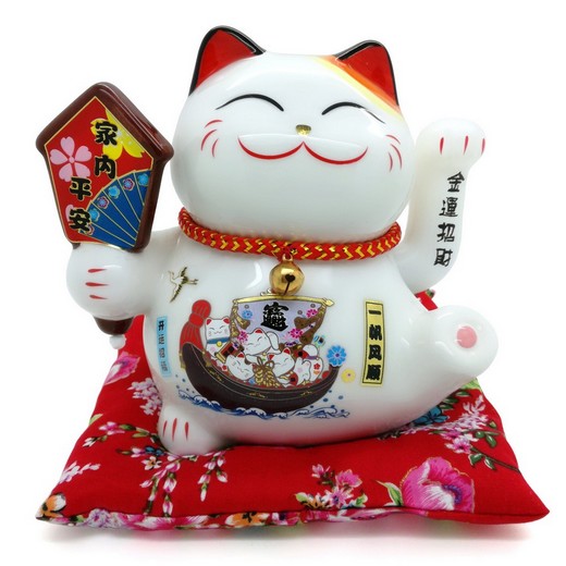 18cm Keramik-Winkekatze Glückskatze Lucky Cat Maneki Neko mit  Batterien #131104