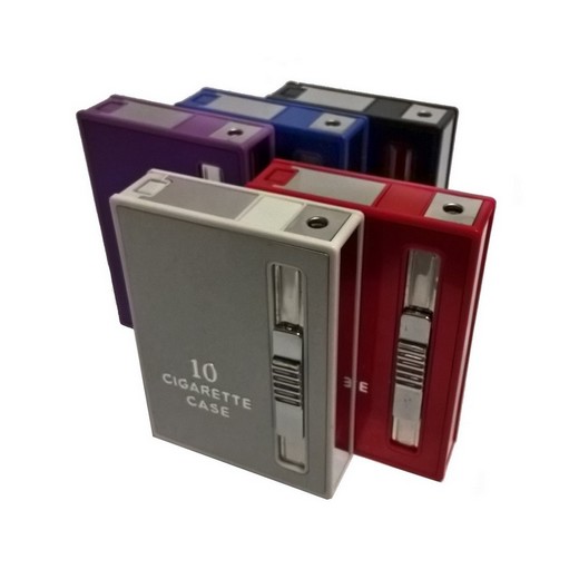 Zigarettenetui für 10 Zigaretten Spender mit integriertem Feuerzeug (farbig sortiert)