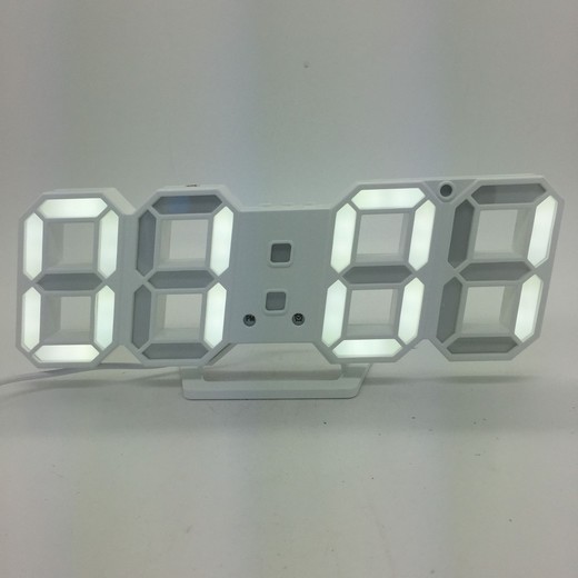 3D LED-Uhr mit Wecker, Kalender und Temperaturanzeige,23x8cm weiss lampe