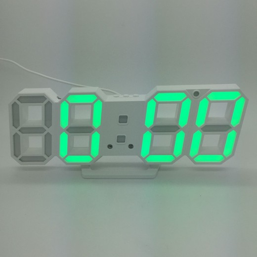 3D LED clock with alarm,  calendar and temperature display,  23x8 cm green lamp white