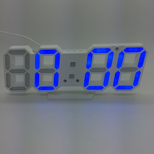 3D LED-Uhr mit Wecker, Kalender und Temperaturanzeige,23x8cm blau lampe weiss