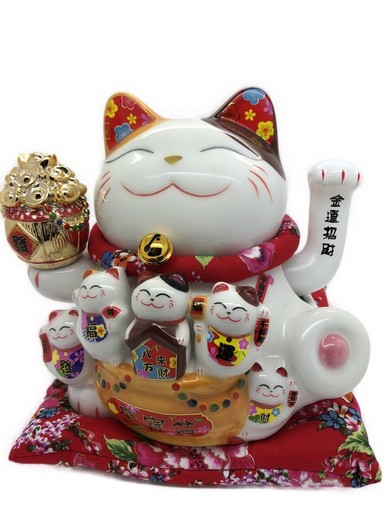 20cm Keramik-Winkekatze Glückskatze Lucky Cat Maneki Neko