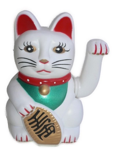 25cm Glückskatze (batteriebetrieben) Winkekatze Lucky Cat Maneki Neko #weiss