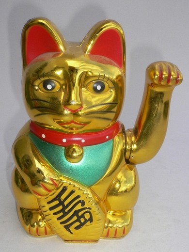 Lucky cat (battery operated) waving cat Lucky Cat Maneki Neko 18cm gold
