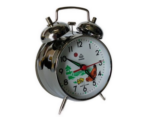 17cm Doppel-Glocken Wecker mechanisches Uhrwerk (Federwerk) in silber (817)