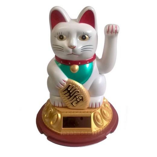 18cm Glückskatze (solarbetrieben) Winkekatze Lucky Cat Maneki Neko #weiss (346)