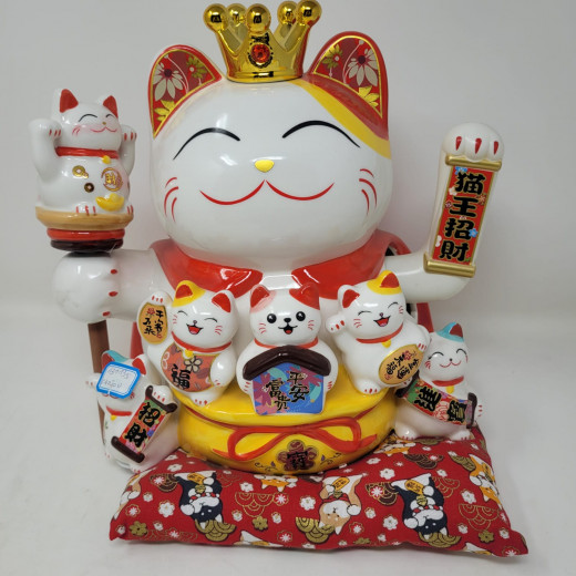 32cm Keramik-Winkekatze Glückskatze Lucky Cat Maneki Neko