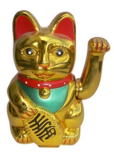 20cm Glückskatze (batteriebetrieben) Winkekatze Lucky Cat Maneki Neko #gold