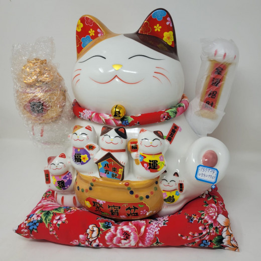 30cm Keramik-Winkekatze Glückskatze Lucky Cat Maneki Neko