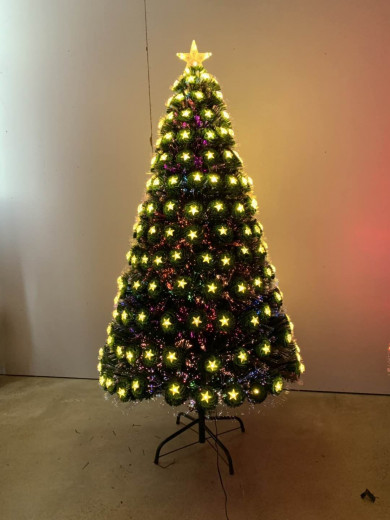 Weihnachtsbaum Grüne Kiefer Mit Sterne LED Beleuchtet Weihnachtsbaum Bunte Lichter LED-Lichterketten Christbaum beleuchtet (60 cm )