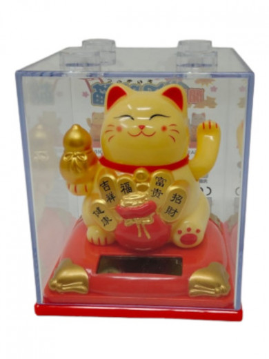 10cm Glückskatze (solarbetrieben) Winkekatze Lucky Cat Maneki Neko #bige