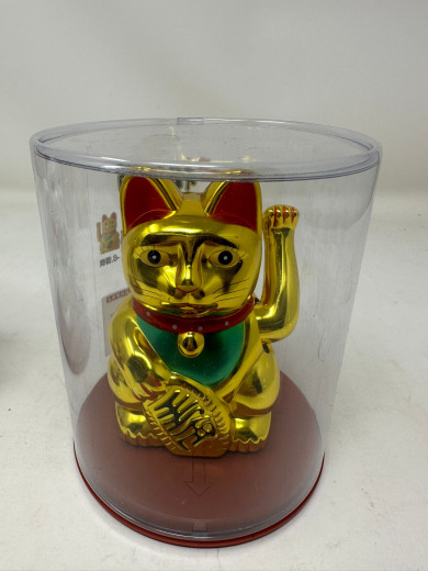 11cm Glückskatze (solarbetrieben) Winkekatze Lucky Cat Maneki Neko #gold 23056A