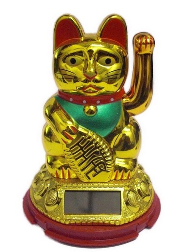 Lucky cat (solar powered) waving cat Lucky Cat Maneki Neko 12cm gold (359)