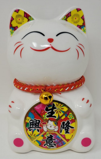 12cm Keramik-Winkekatze Glückskatze Lucky Cat Maneki Neko mit Spardose
