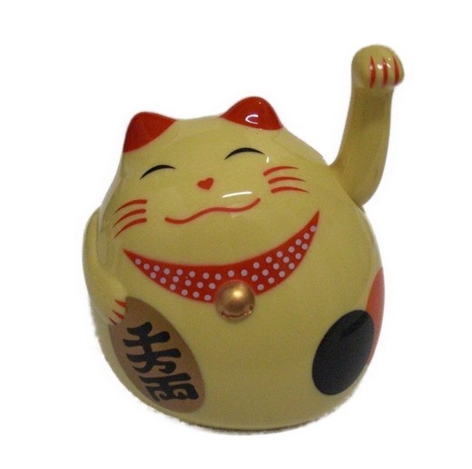 7,5cm Glückskatze (batteriebetrieben) Winkekatze Lucky Cat Maneki Neko #gelb