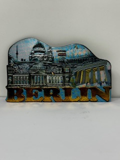 Weißblechen Kühlschrankmagnet 6x10cm mit Berlin-Motiv.