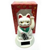 Glückskatze (solarbetrieben) Winkekatze Lucky Cat Maneki Neko #weiss