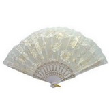 Handfächer mit glitzernden Details und Kunststoffrahmen ist mit Pfingstrosenblumen verziert，weiße (12St./ packung )