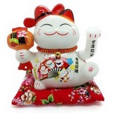 Ceramic waving cat Lucky Cat Maneki Neko (approx. 18cm) with USB charging cablemm mit Motiv # 131106