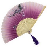 Handfächer Holz mit Blütenbaum-Muster Lila