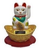 10cm Glückskatze (solarbetrieben) Winkekatze Lucky Cat Maneki Neko #weiss