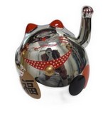7,5cm Glückskatze (batteriebetrieben) Winkekatze Lucky Cat Maneki Neko #silber
