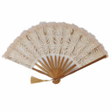 27cm Handfächer Bambus Spitzenstoff Blumen (farbig sortiert)