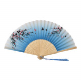 Handfächer Holz mit Blütenbaum-Muster Hellblau ( 10St. / Packung )