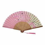 Handfächer Holz mit Pfirsichblüte-Muster pink ( 10St. / Packung )