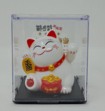 6cm Glückskatze (solarbetrieben) Winkekatze Lucky Cat Maneki Neko #weiss
