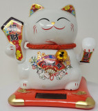 13cmX10cm Glückskatze (solarbetrieben) Winkekatze Lucky Cat  Keramik