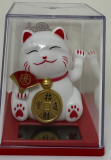 6cm Glückskatze (solarbetrieben) Winkekatze Lucky Cat Maneki Neko #Weiss