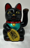 13cm Glückskatze (batteriebetrieben) Winkekatze Lucky Cat Maneki Neko #Schwarz
