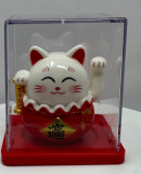 6cm Glückskatze (solarbetrieben) Winkekatze Lucky Cat Maneki Neko #Weiss