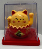 6cm Glückskatze (solarbetrieben) Winkekatze Lucky Cat Maneki Neko #gelb