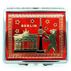 Cigarette case metal with red Berlin motif
