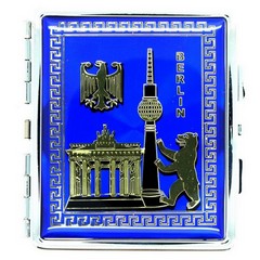 Cigarette case metal with blue Berlin motif
