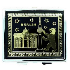 Cigarette case metal with Berlin motif black