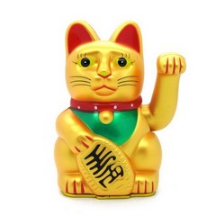 13cm Glückskatze (batteriebetrieben) Winkekatze Lucky Cat Maneki Neko #gold matt